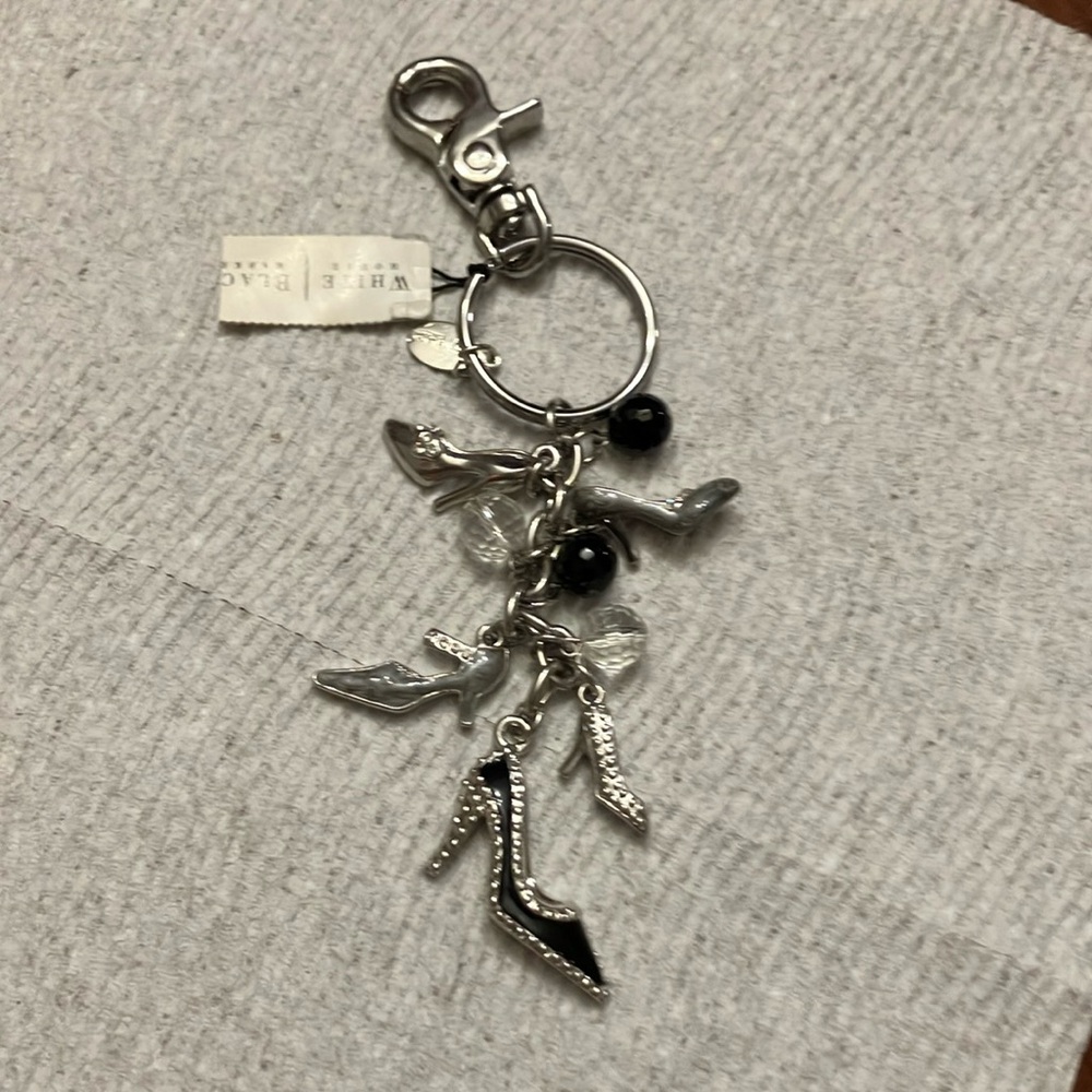 WHITE HOUSE BLACK MARKET.  HIGH HEEL BAG CHARM. BLACK & CLEAR BEADS/SILVER. NWT
